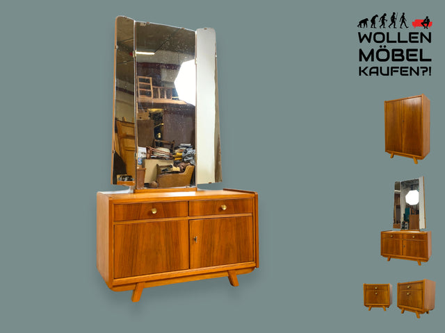 WMK I Stilvolle Mid-Century Spiegelkommode I Vollholz I mit Schubladen & Klappspiegel I Frisierkommode Schminkkommode Wäschekommode Kommode Sideboard Spiegel Ganzkörperspiegel Vintage Berlin Hof Köln