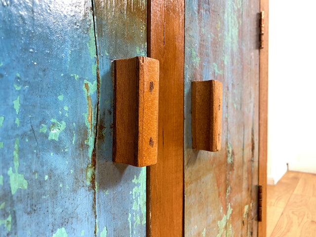 Boatwood by WMK I Meeresblaue & nachhaltige Kommode aus altem Bootsholz, ein handgefertigtes Unikat aus massivem Teakholz I Schrank Sideboard Anrichte Wäschekommode Wickelkommode Schuhschrank Cabinet