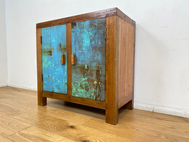 Boatwood by WMK I Meeresblaue & nachhaltige Kommode aus altem Bootsholz, ein handgefertigtes Unikat aus massivem Teakholz I Schrank Sideboard Anrichte Wäschekommode Wickelkommode Schuhschrank Cabinet