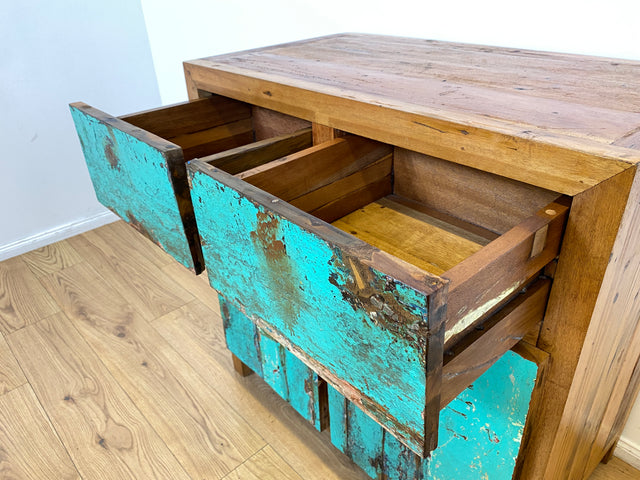 Boatwood by WMK I Besonders schöne & nachhaltige Kommode aus altem Bootsholz, ein handgefertigtes Unikat aus massivem Teakholz I Schrank Sideboard Anrichte Wäschekommode Küchenschrank Dresser Cabinet