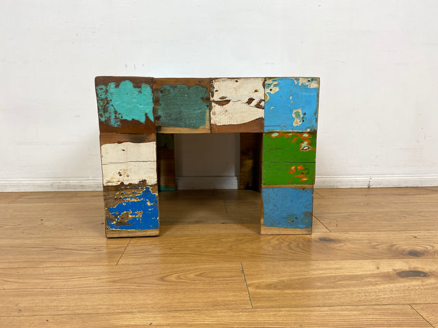 Boatwood by WMK I 100% nachhaltiger Couchtisch aus altem Bootsholz I handgefertigt aus Teakholz massiv I für In & Outdoor I bunter Wohnzimmertisch Beistelltisch Sofatisch Coffee Table Würfel Treibholz (Kopie)