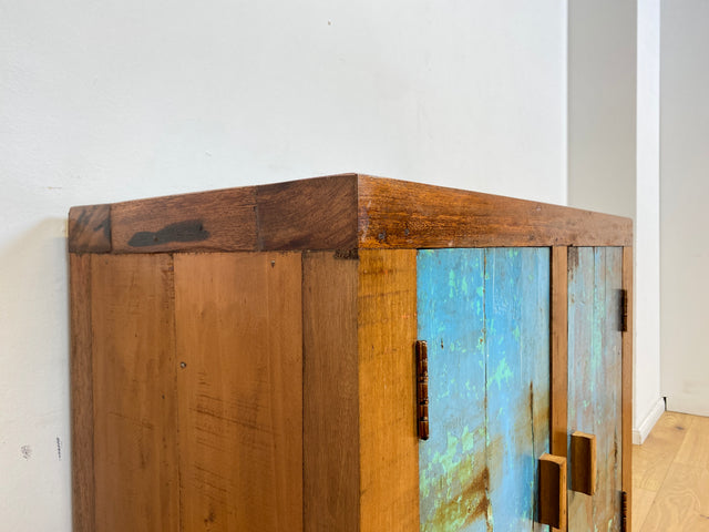 Boatwood by WMK I Meeresblaue & nachhaltige Kommode aus altem Bootsholz, ein handgefertigtes Unikat aus massivem Teakholz I Schrank Sideboard Anrichte Wäschekommode Wickelkommode Schuhschrank Cabinet