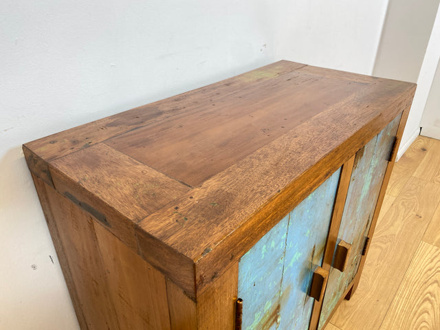 Boatwood by WMK I Meeresblaue & nachhaltige Kommode aus altem Bootsholz, ein handgefertigtes Unikat aus massivem Teakholz I Schrank Sideboard Anrichte Wäschekommode Wickelkommode Schuhschrank Cabinet