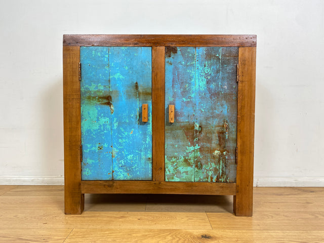 Boatwood by WMK I Meeresblaue & nachhaltige Kommode aus altem Bootsholz, ein handgefertigtes Unikat aus massivem Teakholz I Schrank Sideboard Anrichte Wäschekommode Wickelkommode Schuhschrank Cabinet
