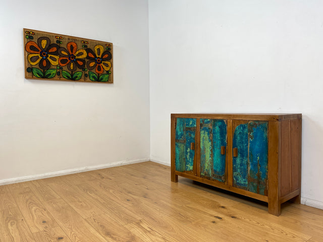 Boatwood by WMK I Einzigartiges nachhaltiges Sideboard aus altem Bootsholz, ein handgefertigtes Unikat aus massivem Teakholz I Kommode Schrank TV-Lowboard Anrichte Schuhkommode Schuhschrank Bootsmöbel