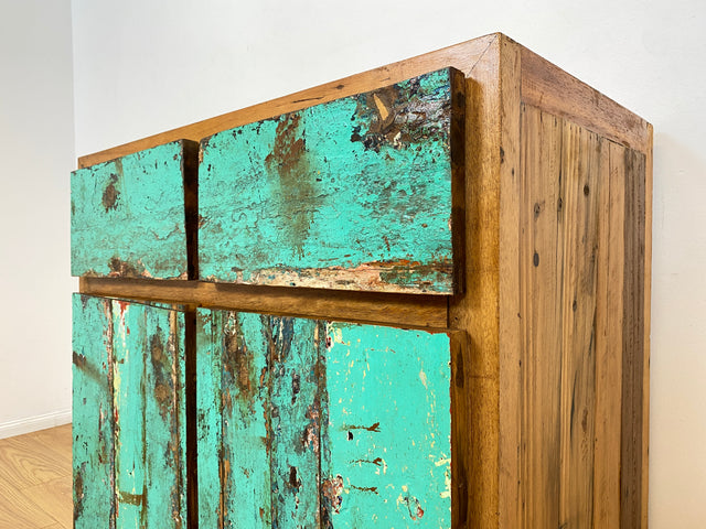 Boatwood by WMK I Besonders schöne & nachhaltige Kommode aus altem Bootsholz, ein handgefertigtes Unikat aus massivem Teakholz I Schrank Sideboard Anrichte Wäschekommode Küchenschrank Dresser Cabinet