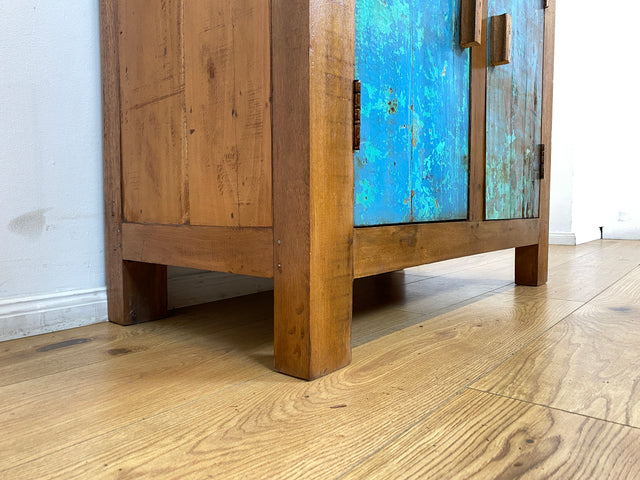 Boatwood by WMK I Meeresblaue & nachhaltige Kommode aus altem Bootsholz, ein handgefertigtes Unikat aus massivem Teakholz I Schrank Sideboard Anrichte Wäschekommode Wickelkommode Schuhschrank Cabinet