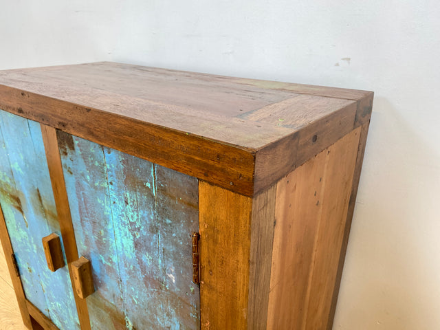 Boatwood by WMK I Meeresblaue & nachhaltige Kommode aus altem Bootsholz, ein handgefertigtes Unikat aus massivem Teakholz I Schrank Sideboard Anrichte Wäschekommode Wickelkommode Schuhschrank Cabinet