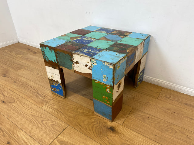 Boatwood by WMK I 100% nachhaltiger Couchtisch aus altem Bootsholz I handgefertigt aus Teakholz massiv I für In & Outdoor I bunter Wohnzimmertisch Beistelltisch Sofatisch Coffee Table Würfel Treibholz (Kopie)