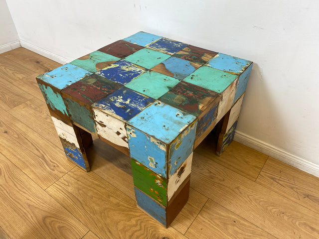 Boatwood by WMK I 100% nachhaltiger Couchtisch aus altem Bootsholz I handgefertigt aus Teakholz massiv I für In & Outdoor I bunter Wohnzimmertisch Beistelltisch Sofatisch Coffee Table Würfel Treibholz (Kopie)