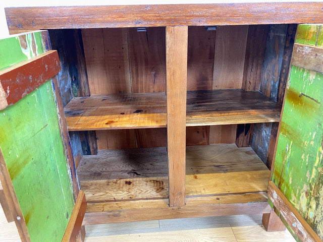 Boatwood by WMK I Meeresblaue & nachhaltige Kommode aus altem Bootsholz, ein handgefertigtes Unikat aus massivem Teakholz I Schrank Sideboard Anrichte Wäschekommode Wickelkommode Schuhschrank Cabinet