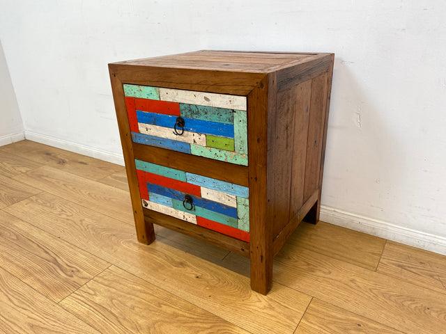 Boatwood by WMK I 1/5 Schöner & nachhaltiger Nachtisch mit Schubladen I handmade Unikat aus altem Bootsholz I Teakholz massiv I Nachtschrank Nachkommode Nachtschränkchen Kommode Berlin Rostock München