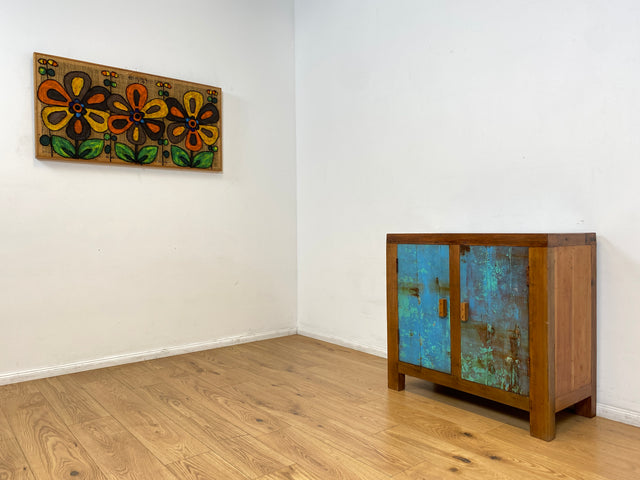 Boatwood by WMK I Meeresblaue & nachhaltige Kommode aus altem Bootsholz, ein handgefertigtes Unikat aus massivem Teakholz I Schrank Sideboard Anrichte Wäschekommode Wickelkommode Schuhschrank Cabinet