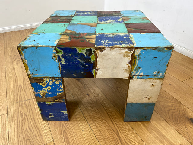 Boatwood by WMK I 100% nachhaltiger Couchtisch aus altem Bootsholz I handgefertigt aus Teakholz massiv I für In & Outdoor I bunter Wohnzimmertisch Beistelltisch Sofatisch Coffee Table Würfel Treibholz (Kopie)