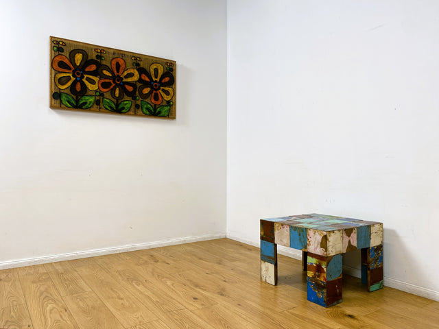 Boatwood by WMK I 100% nachhaltiger Couchtisch aus altem Bootsholz I handgefertigt aus Teakholz massiv I für In & Outdoor I bunter Wohnzimmertisch Beistelltisch Sofatisch Coffee Table Würfel Treibholz