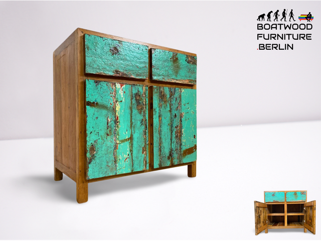 Boatwood by WMK I Besonders schöne & nachhaltige Kommode aus altem Bootsholz, ein handgefertigtes Unikat aus massivem Teakholz I Schrank Sideboard Anrichte Wäschekommode Küchenschrank Dresser Cabinet