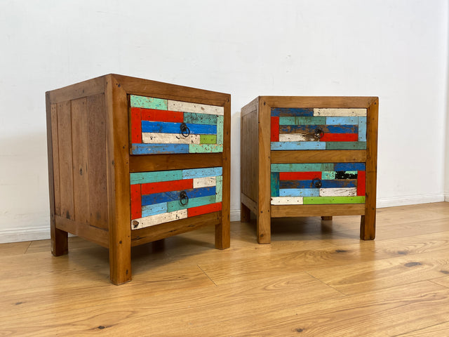 Boatwood by WMK I 1/5 Schöner & nachhaltiger Nachtisch mit Schubladen I handmade Unikat aus altem Bootsholz I Teakholz massiv I Nachtschrank Nachkommode Nachtschränkchen Kommode Berlin Rostock München