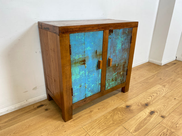 Boatwood by WMK I Meeresblaue & nachhaltige Kommode aus altem Bootsholz, ein handgefertigtes Unikat aus massivem Teakholz I Schrank Sideboard Anrichte Wäschekommode Wickelkommode Schuhschrank Cabinet