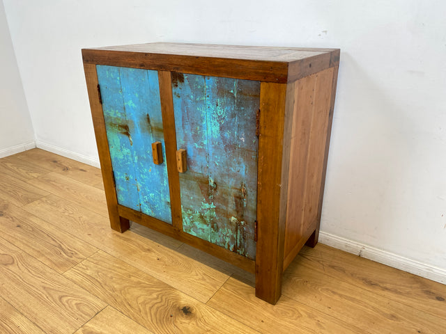 Boatwood by WMK I Meeresblaue & nachhaltige Kommode aus altem Bootsholz, ein handgefertigtes Unikat aus massivem Teakholz I Schrank Sideboard Anrichte Wäschekommode Wickelkommode Schuhschrank Cabinet