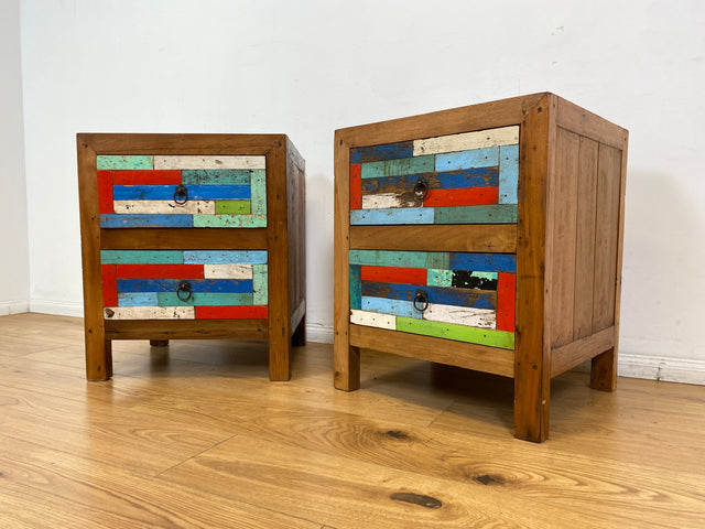 Boatwood by WMK I 1/5 Schöner & nachhaltiger Nachtisch mit Schubladen I handmade Unikat aus altem Bootsholz I Teakholz massiv I Nachtschrank Nachkommode Nachtschränkchen Kommode Berlin Rostock München