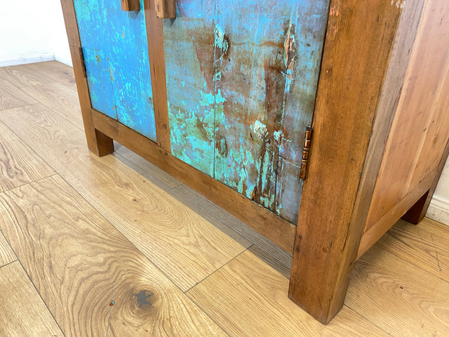 Boatwood by WMK I Meeresblaue & nachhaltige Kommode aus altem Bootsholz, ein handgefertigtes Unikat aus massivem Teakholz I Schrank Sideboard Anrichte Wäschekommode Wickelkommode Schuhschrank Cabinet