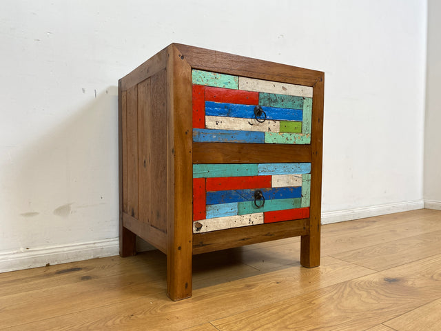 Boatwood by WMK I 1/5 Schöner & nachhaltiger Nachtisch mit Schubladen I handmade Unikat aus altem Bootsholz I Teakholz massiv I Nachtschrank Nachkommode Nachtschränkchen Kommode Berlin Rostock München