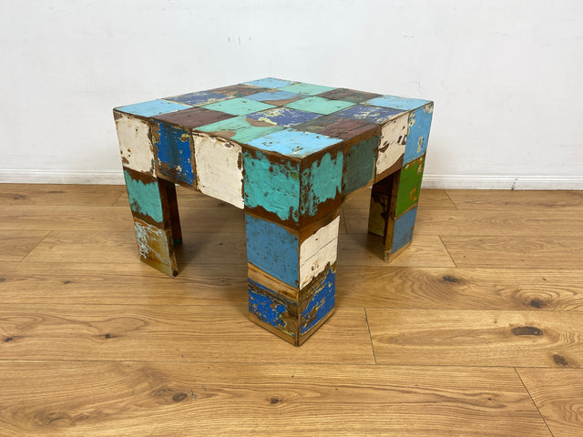 Boatwood by WMK I 100% nachhaltiger Couchtisch aus altem Bootsholz I handgefertigt aus Teakholz massiv I für In & Outdoor I bunter Wohnzimmertisch Beistelltisch Sofatisch Coffee Table Würfel Treibholz (Kopie)