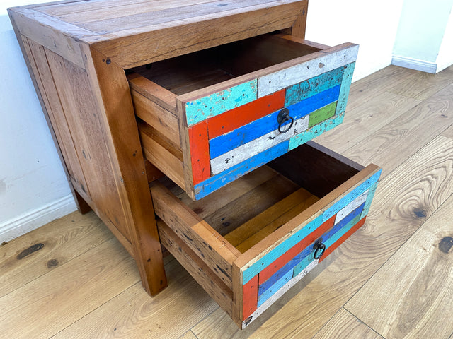 Boatwood by WMK I 1/5 Schöner & nachhaltiger Nachtisch mit Schubladen I handmade Unikat aus altem Bootsholz I Teakholz massiv I Nachtschrank Nachkommode Nachtschränkchen Kommode Berlin Rostock München