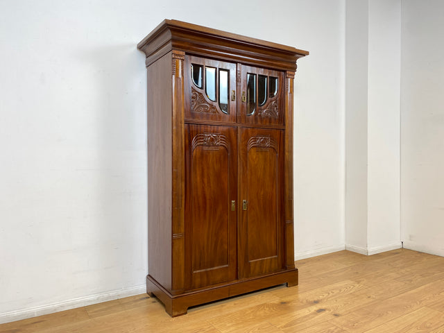 WMK I Vornehmes nordisches antikes Vertiko aus Mahagoni mit facettiertem Glas, handverziert I Schrank Kleiderschrank Wäscheschrank Bücher Vitrine Highboard Geschirrschrank Jugendstil Vintage Berlin