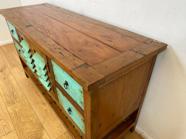 Boatwood by WMK I Nachhaltige Anrichte aus altem Bootsholz I handgefertigtes Unikat I Teakholz massiv I Schrank Sideboard Kommode Tresen Küchenschrank Büfett Buffet Flurkommode Berlin Rostock Hamburg