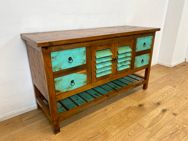 Boatwood by WMK I Nachhaltige Anrichte aus altem Bootsholz I handgefertigtes Unikat I Teakholz massiv I Schrank Sideboard Kommode Tresen Küchenschrank Büfett Buffet Flurkommode Berlin Rostock Hamburg