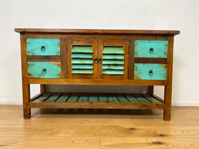 Boatwood by WMK I Nachhaltige Anrichte aus altem Bootsholz I handgefertigtes Unikat I Teakholz massiv I Schrank Sideboard Kommode Tresen Küchenschrank Büfett Buffet Flurkommode Berlin Rostock Hamburg