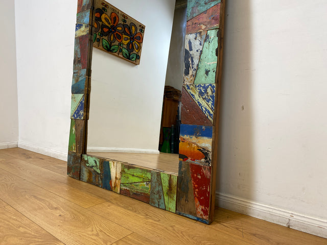 Boatwood by WMK I Nachhaltiger 100x195 großer Spiegel aus altem Bootsholz I handgefertigtes Unikat in Originalfarben I Wandspiegel Ganzkörperspiegel Standspiegel Flurspiegel Mirror Berlin Bremen NRW