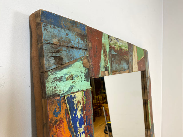 Boatwood by WMK I Nachhaltiger 100x195 großer Spiegel aus altem Bootsholz I handgefertigtes Unikat in Originalfarben I Wandspiegel Ganzkörperspiegel Standspiegel Flurspiegel Mirror Berlin Bremen NRW