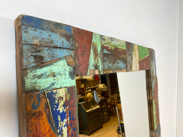 Boatwood by WMK I Nachhaltiger 100x195 großer Spiegel aus altem Bootsholz I handgefertigtes Unikat in Originalfarben I Wandspiegel Ganzkörperspiegel Standspiegel Flurspiegel Mirror Berlin Bremen NRW