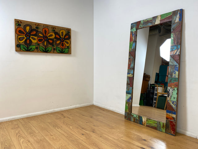 Boatwood by WMK I Nachhaltiger 100x195 großer Spiegel aus altem Bootsholz I handgefertigtes Unikat in Originalfarben I Wandspiegel Ganzkörperspiegel Standspiegel Flurspiegel Mirror Berlin Bremen NRW