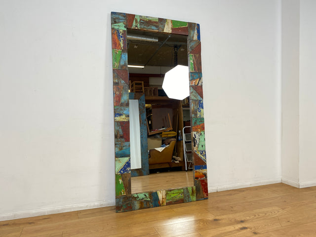 Boatwood by WMK I Nachhaltiger 100x195 großer Spiegel aus altem Bootsholz I handgefertigtes Unikat in Originalfarben I Wandspiegel Ganzkörperspiegel Standspiegel Flurspiegel Mirror Berlin Bremen NRW