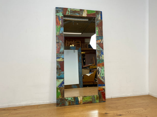 Boatwood by WMK I Nachhaltiger 100x195 großer Spiegel aus altem Bootsholz I handgefertigtes Unikat in Originalfarben I Wandspiegel Ganzkörperspiegel Standspiegel Flurspiegel Mirror Berlin Bremen NRW