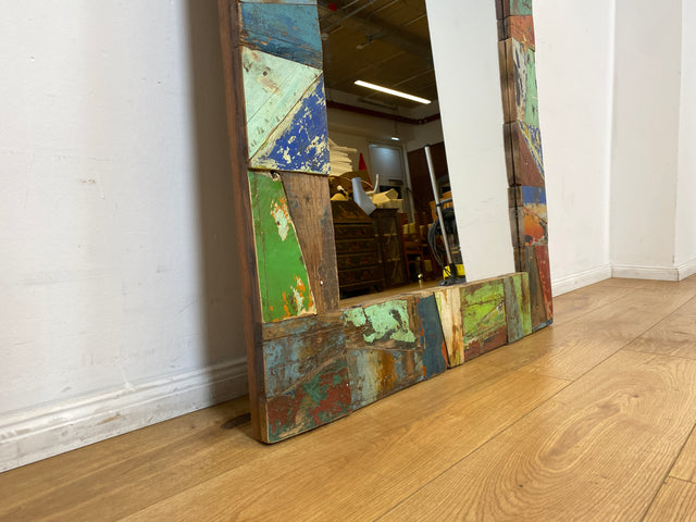 Boatwood by WMK I Nachhaltiger 100x195 großer Spiegel aus altem Bootsholz I handgefertigtes Unikat in Originalfarben I Wandspiegel Ganzkörperspiegel Standspiegel Flurspiegel Mirror Berlin Bremen NRW