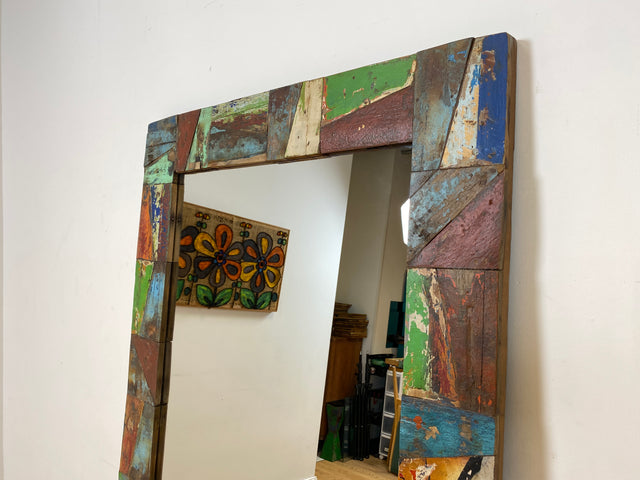 Boatwood by WMK I Nachhaltiger 100x195 großer Spiegel aus altem Bootsholz I handgefertigtes Unikat in Originalfarben I Wandspiegel Ganzkörperspiegel Standspiegel Flurspiegel Mirror Berlin Bremen NRW