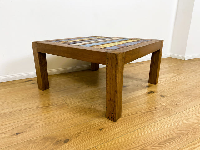 Boatwood by WMK # Besonderer Couchtisch (80x80cm) aus altem Bootsholz, ein handgefertigtes Unikat aus massivem Teakholz in Originalfarben der Boote # Sofatisch Wohnzimmertisch Coffee Table Bootsmöbel