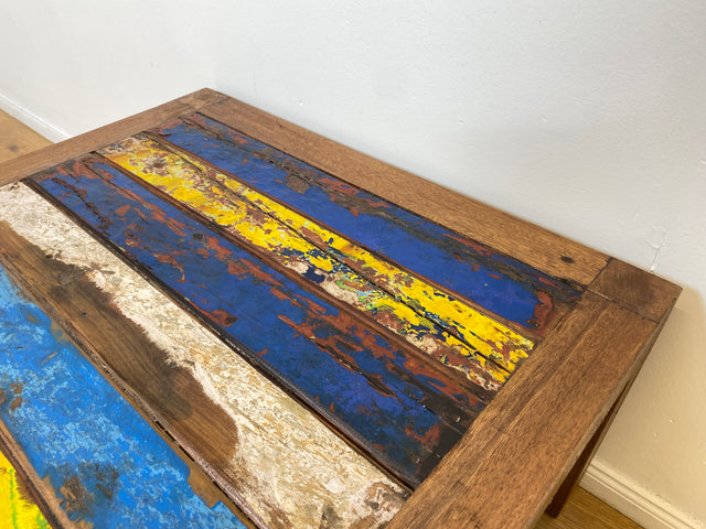 Boatwood by WMK # Besonderer Couchtisch (80x80cm) aus altem Bootsholz, ein handgefertigtes Unikat aus massivem Teakholz in Originalfarben der Boote # Sofatisch Wohnzimmertisch Coffee Table Bootsmöbel