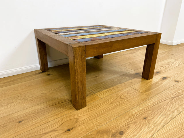 Boatwood by WMK # Besonderer Couchtisch (80x80cm) aus altem Bootsholz, ein handgefertigtes Unikat aus massivem Teakholz in Originalfarben der Boote # Sofatisch Wohnzimmertisch Coffee Table Bootsmöbel