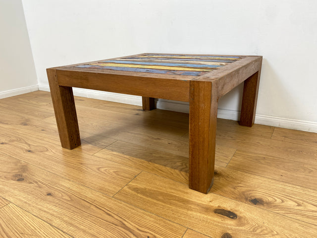 Boatwood by WMK # Besonderer Couchtisch (80x80cm) aus altem Bootsholz, ein handgefertigtes Unikat aus massivem Teakholz in Originalfarben der Boote # Sofatisch Wohnzimmertisch Coffee Table Bootsmöbel