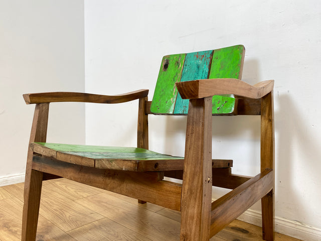 Boatwood by WMK I 1/3 Nachhaltiger handgefertigter Armlehnsessel aus altem Bootsholz in Originalfarben I Sessel Lesesessel Holzsessel Gartensessel Gartenmöbel Balkonmöbel Treibholz Berlin Bayern NRW