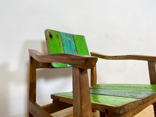 Boatwood by WMK I 1/3 Nachhaltiger handgefertigter Armlehnsessel aus altem Bootsholz in Originalfarben I Sessel Lesesessel Holzsessel Gartensessel Gartenmöbel Balkonmöbel Treibholz Berlin Bayern NRW