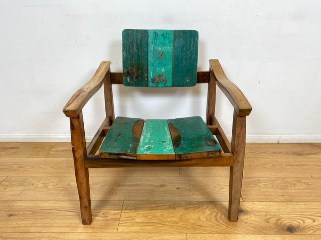 Boatwood by WMK I 1/3 Nachhaltiger handgefertigter Armlehnsessel aus altem Bootsholz in Originalfarben I Sessel Lesesessel Holzsessel Gartensessel Gartenmöbel Balkonmöbel Treibholz Berlin Bayern NRW