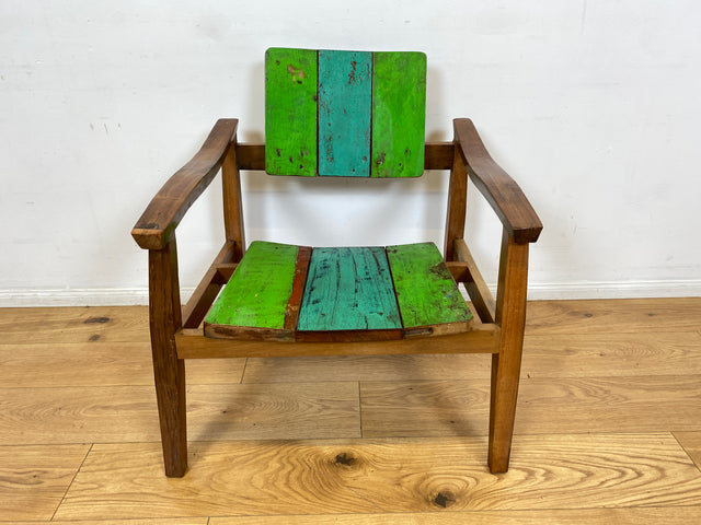 Boatwood by WMK I 1/3 Nachhaltiger handgefertigter Armlehnsessel aus altem Bootsholz in Originalfarben I Sessel Lesesessel Holzsessel Gartensessel Gartenmöbel Balkonmöbel Treibholz Berlin Bayern NRW