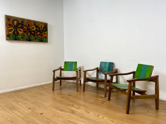 Boatwood by WMK I 1/3 Nachhaltiger handgefertigter Armlehnsessel aus altem Bootsholz in Originalfarben I Sessel Lesesessel Holzsessel Gartensessel Gartenmöbel Balkonmöbel Treibholz Berlin Bayern NRW