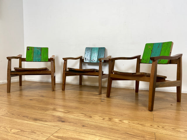 Boatwood by WMK I 1/3 Nachhaltiger handgefertigter Armlehnsessel aus altem Bootsholz in Originalfarben I Sessel Lesesessel Holzsessel Gartensessel Gartenmöbel Balkonmöbel Treibholz Berlin Bayern NRW